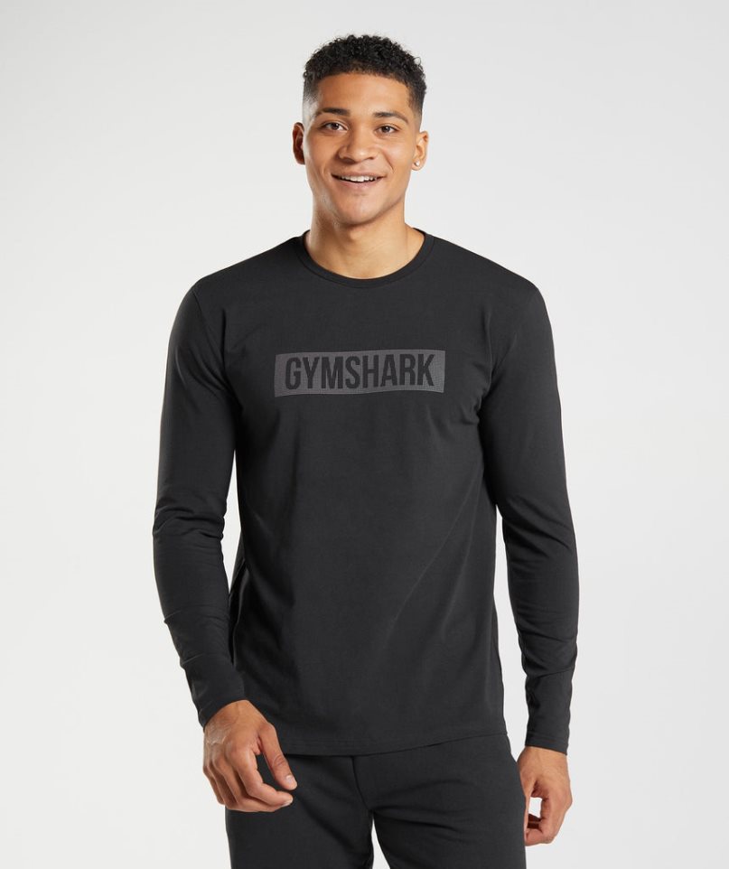 Men\'s Gymshark Block Long Sleeve T-Shirts Black | NZ 9BEUQZ